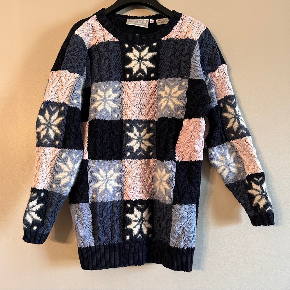 Paris Sport Club Patchwork hand knit Sweater Vintage. ramie, cotton & wool blend